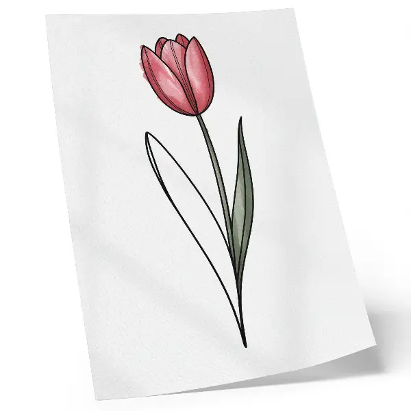 Poster tulipano rosa con contorno semplice e leggero