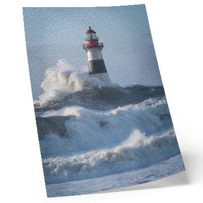 Poster Onde che si infrangono sul faro, forte contrasto, la potenza della natura