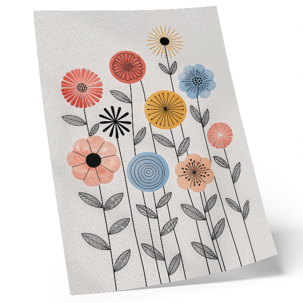 Foto su tela Fiori colorati su sfondo bianco in stile retrò