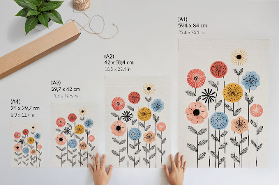 Foto su tela Fiori colorati su sfondo bianco in stile retrò