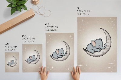 Stampa su tela Un simpatico elefantino sulla luna circondato da stelle