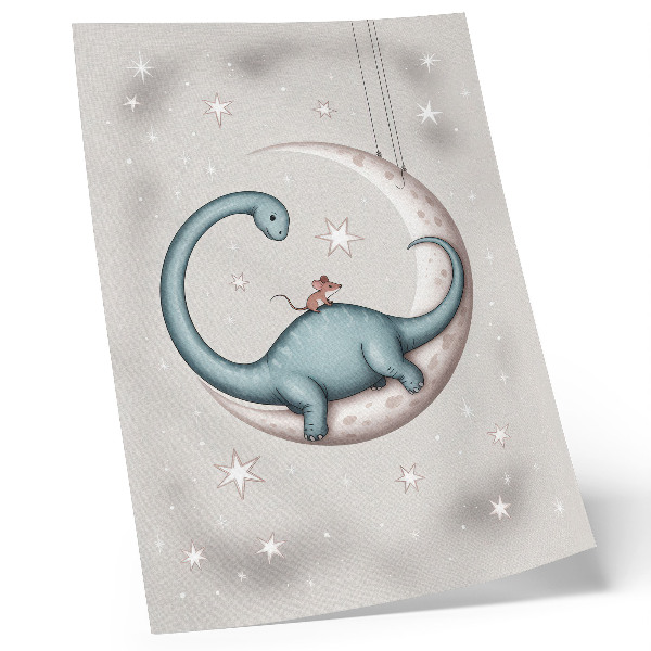 Foto su tela Dinosauro sulla luna stelle pastello spazio
