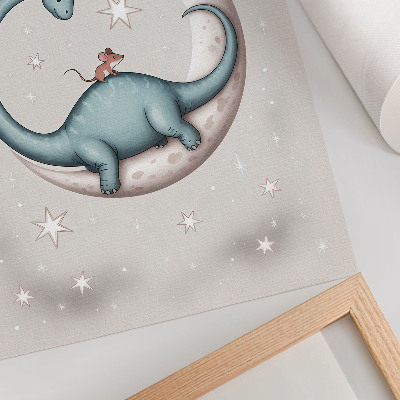Foto su tela Dinosauro sulla luna stelle pastello spazio