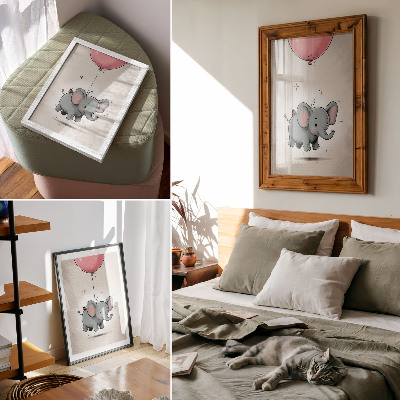 Poster Elefante con un palloncino, gioia dei bambini, rosa