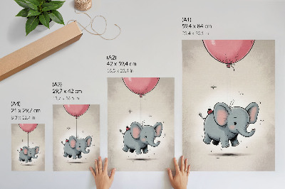 Poster Elefante con un palloncino, gioia dei bambini, rosa