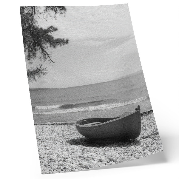 Poster Barca sulla spiaggia, onde, cielo, armonia, pace