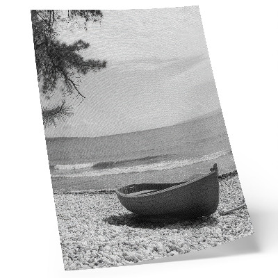Poster Barca sulla spiaggia, onde, cielo, armonia, pace