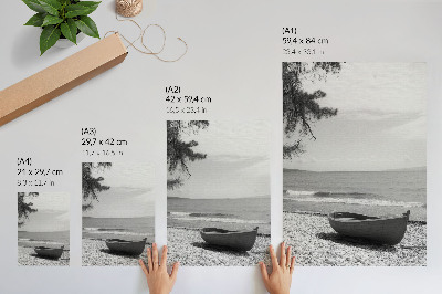 Poster Barca sulla spiaggia, onde, cielo, armonia, pace