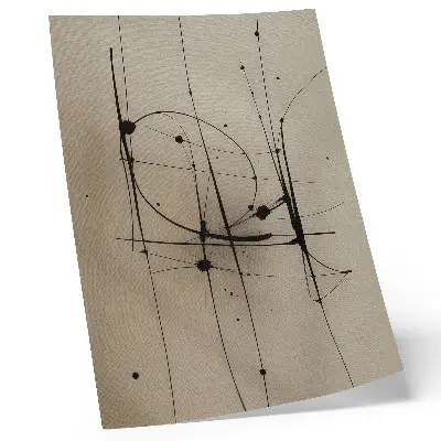 Stampa su tela sfondo beige con linee nere in stile astratto minimalista