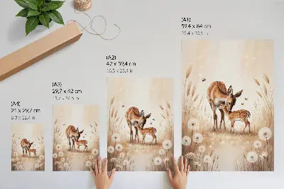 Stampa su tela caratterizzata da un capriolo con fiori dai colori vivaci