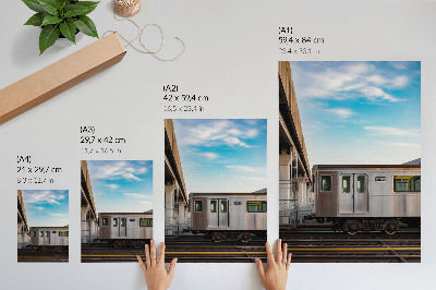 Poster Treno moderno ponte gatto azzurro cielo