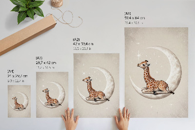 Stampa su tela Una giraffa stilizzata sulla luna circondata da stelle