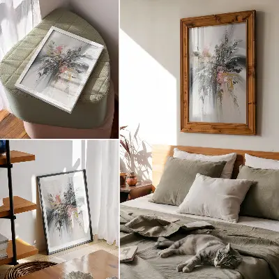 Poster con forme astratte fluide nei toni del grigio, rosa e beige