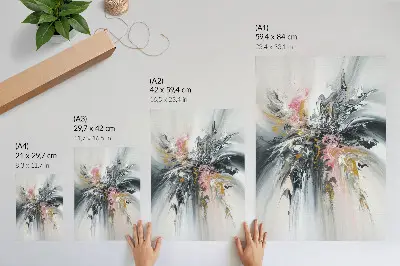 Poster con forme astratte fluide nei toni del grigio, rosa e beige