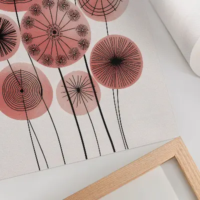 Stampa su tela con motivo di cerchi geometrici rosa e neri in stile minimalista