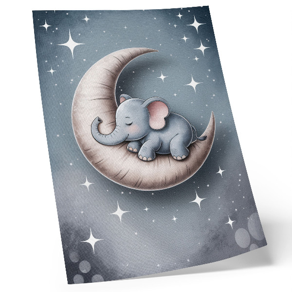 Stampa su tela Elefante addormentato sulla luna dai colori pastello