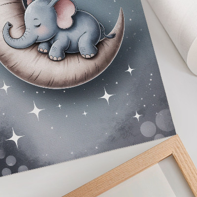 Stampa su tela Elefante addormentato sulla luna dai colori pastello
