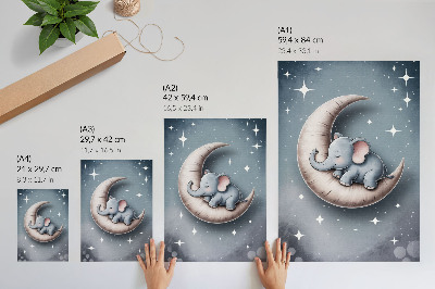 Stampa su tela Elefante addormentato sulla luna dai colori pastello