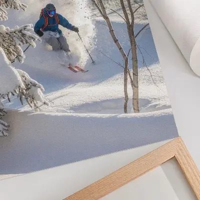 Stampa su tela sciatore nella foresta in un dinamico paesaggio invernale innevato