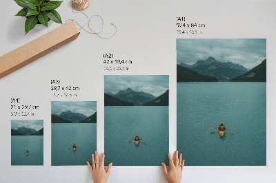 Poster Lago turchese, kayakista, montagne, pace, armonia