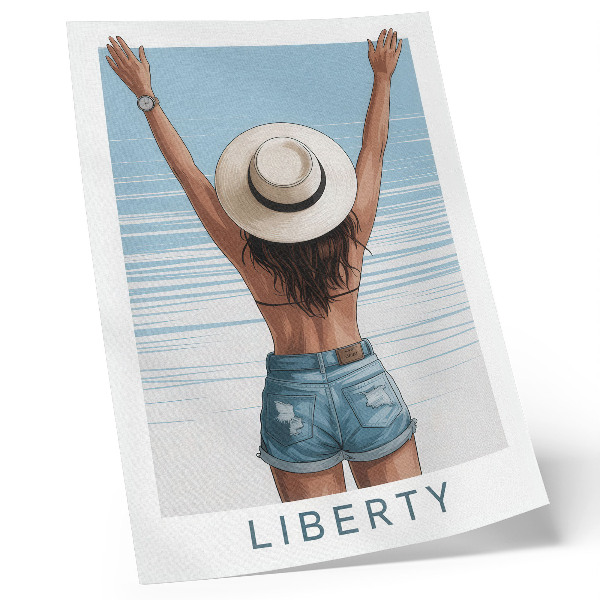 Foto su tela Una figura con un cappello contro il cielo della libertà