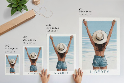 Foto su tela Una figura con un cappello contro il cielo della libertà