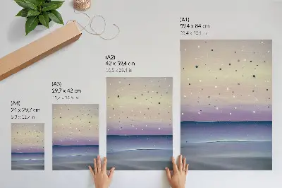 Poster con gocce di cielo viola e blu navy in stile minimalista