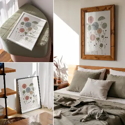 Stampa su tela fiori geometrici in tonalità pastello in stile moderno