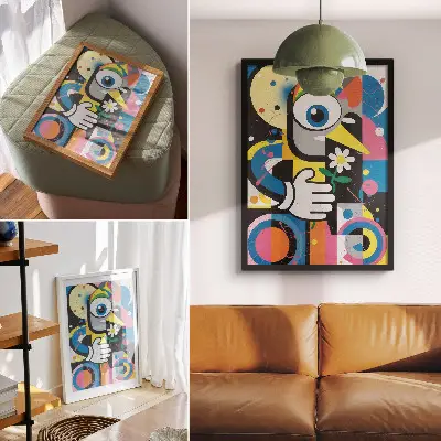 Poster con astrazione geometrica dai colori vivaci e contrasti