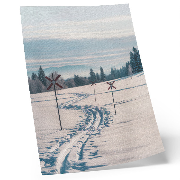 Poster Paesaggio invernale, piste da sci, montagne, alberi, cielo
