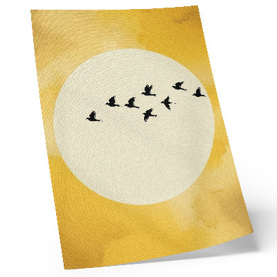 Foto su tela Uccelli su uno sfondo circolare giallo.