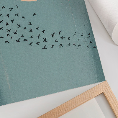 Poster Uccelli in volo su sfondo blu, grande cerchio