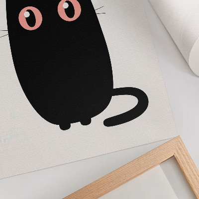 Stampa su tela Gatto nero con occhi rosa su sfondo bianco