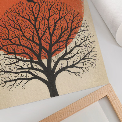 Foto su tela Motivo uccelli, albero e sole, stile minimalista