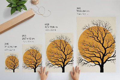 Poster Un albero minimalista su sfondo arancione.
