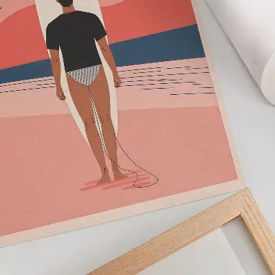 Poster con tavola da surf su spiaggia per relax e pace