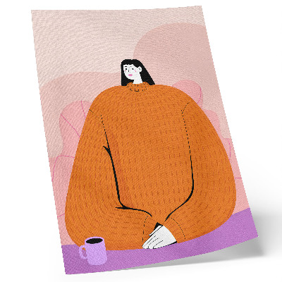 Foto su tela Illustrazione di un personaggio con un maglione arancione su sfondo rosa.