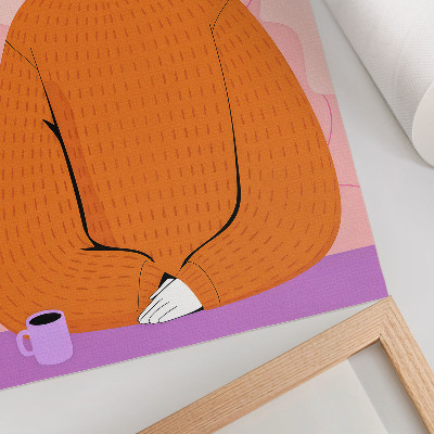 Foto su tela Illustrazione di un personaggio con un maglione arancione su sfondo rosa.