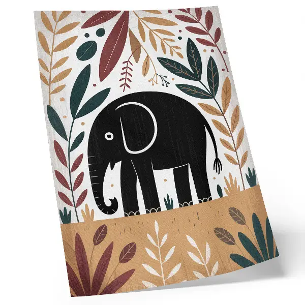 Stampa su tela elefante tra le foglie con eleganza naturale
