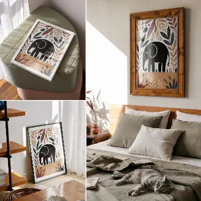 Stampa su tela elefante tra le foglie con eleganza naturale