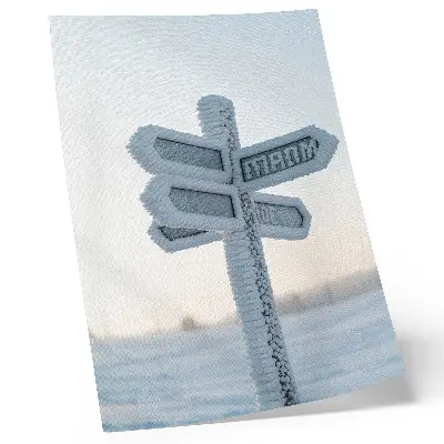 Foto su tela segnale direzionale innevato in stile minimalista invernale