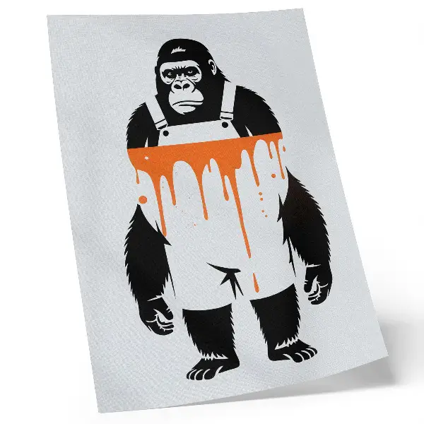 Stampa su tela un gorilla in tuta da lavoro su sfondo arancione