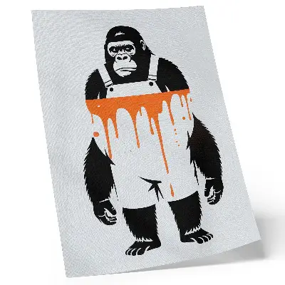 Stampa su tela un gorilla in tuta da lavoro su sfondo arancione