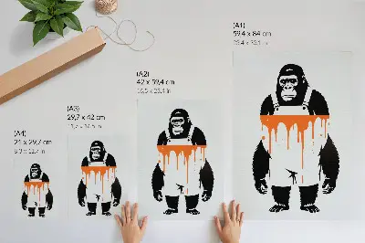 Stampa su tela un gorilla in tuta da lavoro su sfondo arancione