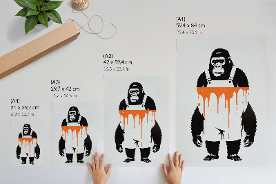 Stampa su tela Un gorilla in tuta da lavoro su uno sfondo arancione acceso.