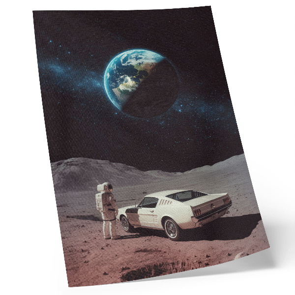 Foto su tela Astronauta sulla luna, auto, Terra, stelle