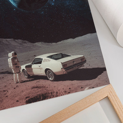 Foto su tela Astronauta sulla luna, auto, Terra, stelle
