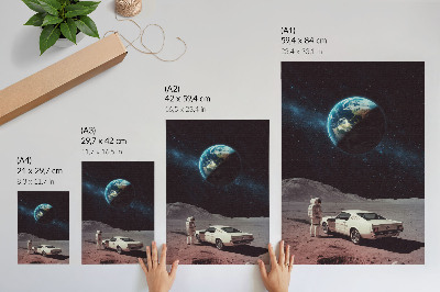 Foto su tela Astronauta sulla luna, auto, Terra, stelle