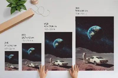 Foto su tela con astronauta sulla luna, auto, Terra e stelle