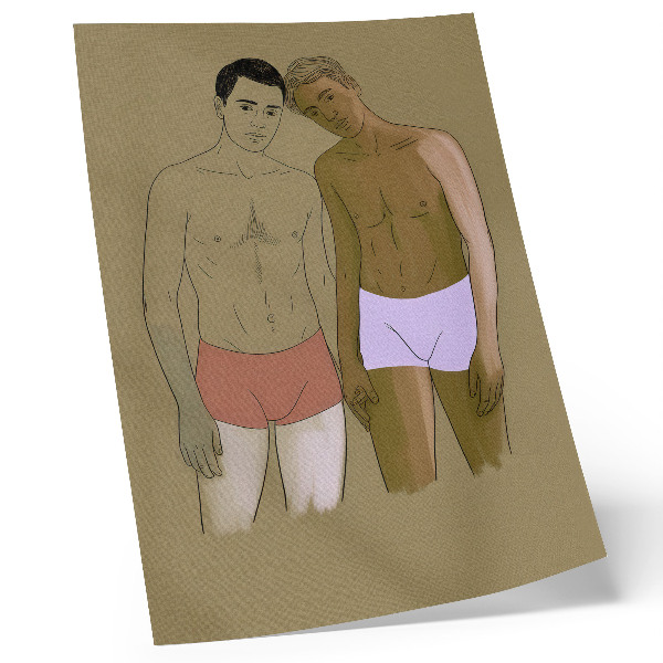 Poster Illustrazione di uomini in intimo dai colori caldi
